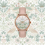 August Berg MORRIS & CO Simply Strawberry Thief Cochineal Pink 30mm - Leather - Rose Gold