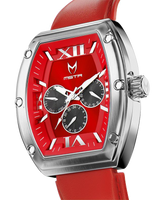 MSTR MJ128LB Major Silver Red Leather Band