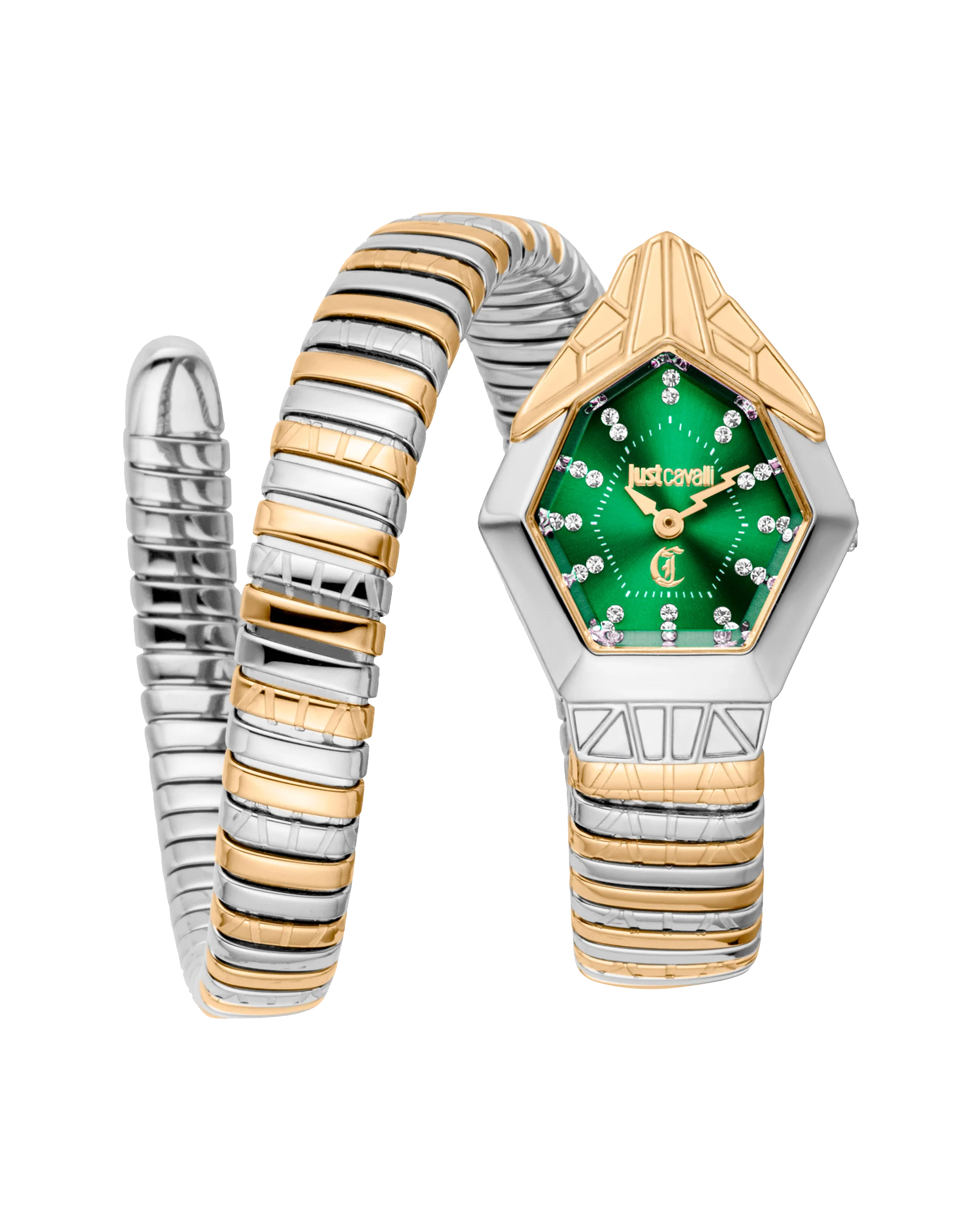 Just Cavalli Signature Snake Gemma - Two Tones YG Green – Klassy Just Cavalli Signature Snake Gemma - Two Tones YG Green – Klassy