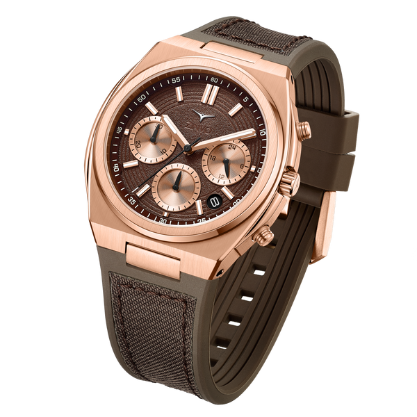 Zinvo Chrono Rose Gold, Rose Gold watch for men, watch for men, Rose Gold Watch, men watch, Grow in The Dark Index and Hands Dial watch, Grow in The Dark Index and Hands Dial watch for men, Bracelet watch, Rubber Watch, Stainless Steel Strap, Premium silicone Strap, Brown Rubber Strap.