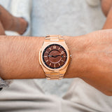 Zinvo Rival Rose Gold, Rose Gold watch for men, watch for men, Rose Gold Watch, men watch, Grow in The Dark Index and Hands Dial watch, Grow in The Dark Index and Hands Dial watch for men, Bracelet watch, Rubber Watch, Stainless Steel Strap, Premium silicone Strap, Brown Rubber Strap.