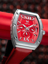 MSTR MJ128LB Major Silver Red Leather Band