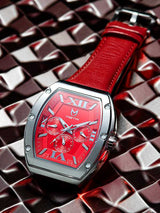 MSTR MJ128LB Major Silver Red Leather Band