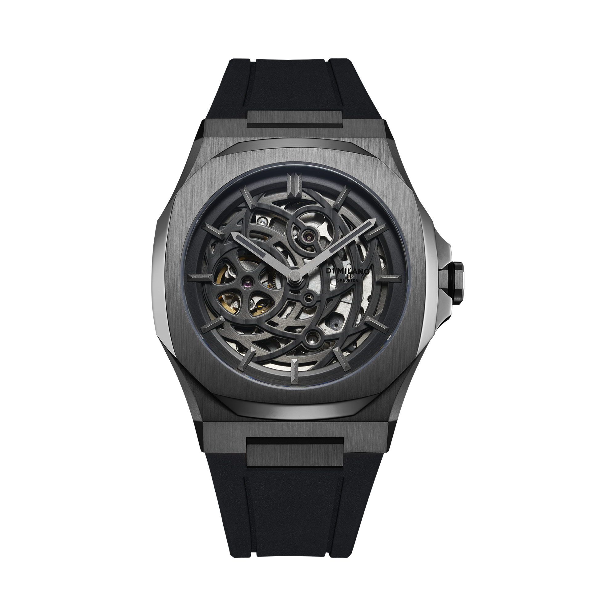 D1 MILANO SKRJ11 Gunmetal Skeleton Rubber 41.5mm Klassy Watches