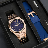 Zinvo Rival Galaxy, Rose Gold watch for men, watch for men, Rose Gold Watch, men watch, Grow in The Dark Index and Hands Dial watch, Grow in The Dark Index and Hands Dial watch for men, Bracelet watch, Rubber Watch, Stainless Steel Strap, Premium silicone Strap, Blue Rubber Strap.