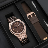 Zinvo Rival Rose Gold, Rose Gold watch for men, watch for men, Rose Gold Watch, men watch, Grow in The Dark Index and Hands Dial watch, Grow in The Dark Index and Hands Dial watch for men, Bracelet watch, Rubber Watch, Stainless Steel Strap, Premium silicone Strap, Brown Rubber Strap.