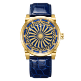 Zinvo Blade King, Gold watch for men, watch for men, Gold watch, men watch, Moss 1-Second-Spin Turbine, Matte Blue dial watch, Moss 1-Second-Spin Turbine, Matte Blue dial watch for men, Leather watch, Genuine Leather Strap.