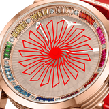 Zinvo Blade Women Rainbow Gem, Rose Gold watch for men, watch for men, Rose Gold watch, men watch, Matte Black 1-Second-Spin Turbine Dial watch, Matte Black 1-Second-Spin Turbine Dial watch for men, Leather watch, Genuine Leather Strap, Red Leather Strap.