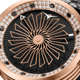 Zinvo Blade Women Rose Gem, Rose Gold watch for men, watch for men, Rose Gold watch, men watch, Matte Black 1-Second-Spin Turbine Dial watch, Matte Black 1-Second-Spin Turbine Dial watch for men, Leather watch, Genuine Leather Strap, Black Leather Strap.