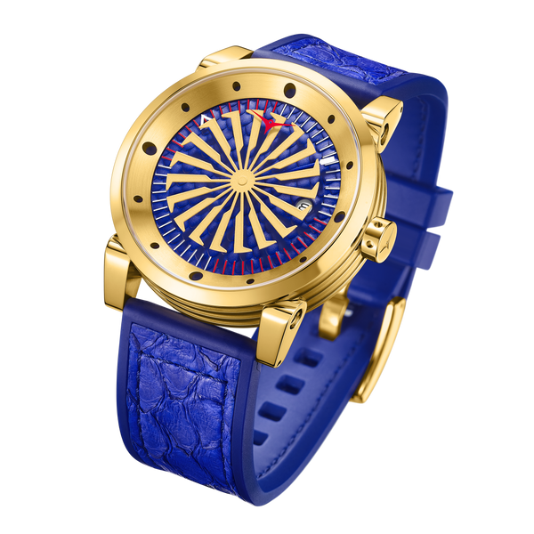 Zinvo Blade Cobra Volt, Gold watch for men, watch for men, Gold watch, men watch, 1 Second-Spin Turbine dial watch, 1 Second-Spin Turbine dial watch for men, Leather watch, Genuine Leather Strap.