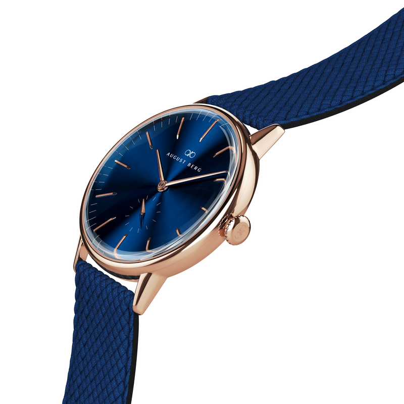 August Berg SERENITY DEEP BLUE Rose Gold Classic Eye Blue Perlon 40mm