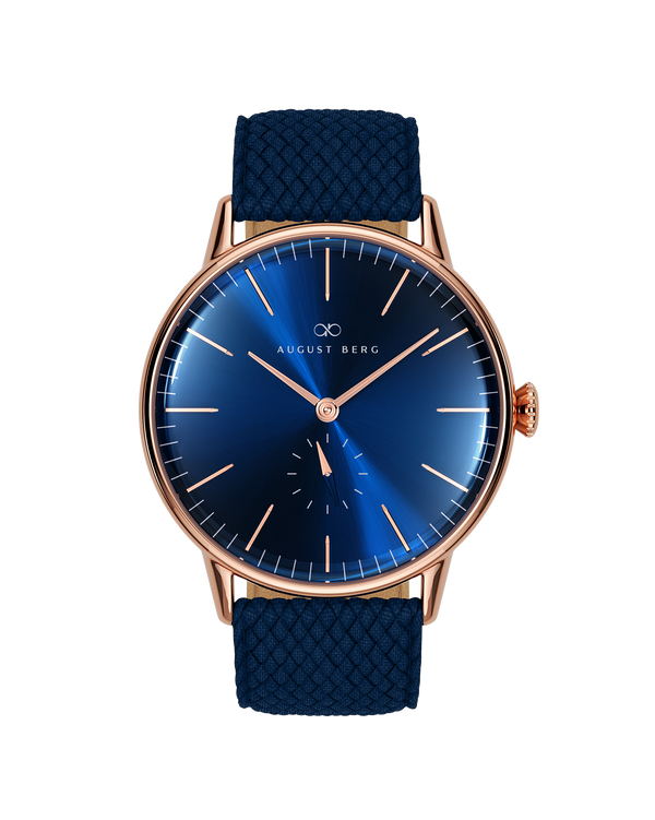 August Berg SERENITY DEEP BLUE Rose Gold Classic Eye Blue Perlon 40mm