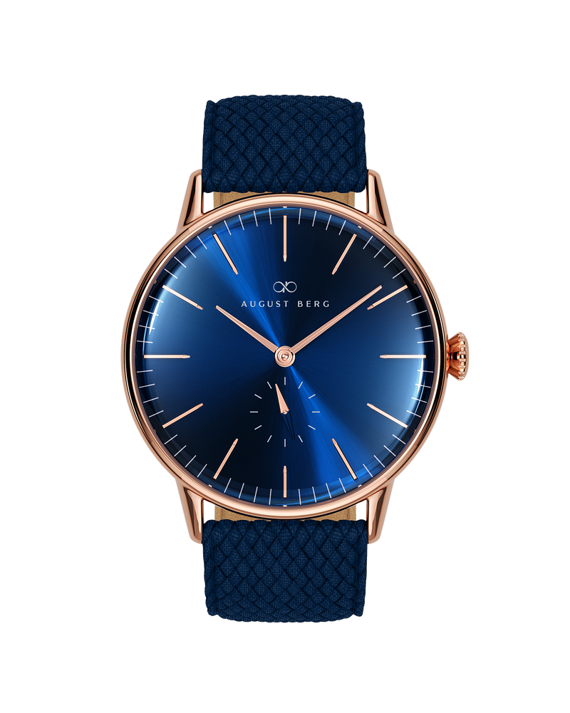 August Berg SERENITY DEEP BLUE Rose Gold Classic Eye Blue Perlon 40mm