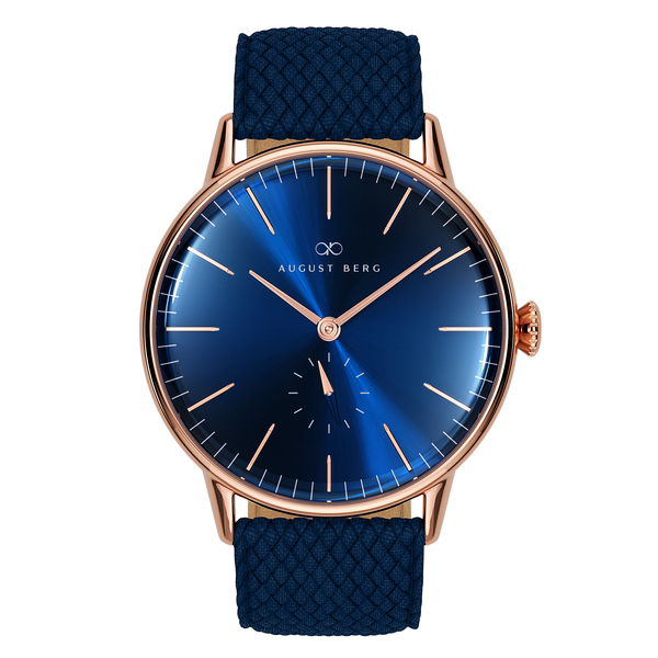 August Berg SERENITY DEEP BLUE Rose Gold Classic Eye Blue Perlon 40mm