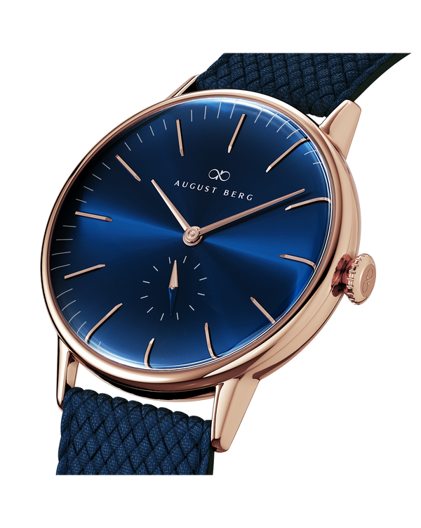 August Berg SERENITY DEEP BLUE Rose Gold Classic Eye Blue Perlon 40mm