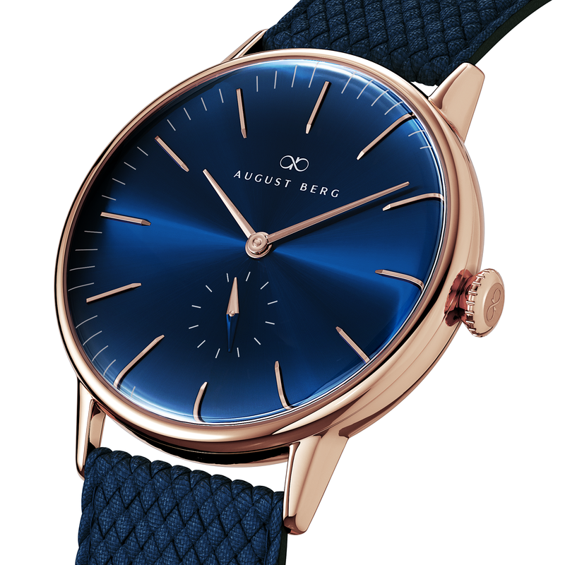 August Berg SERENITY DEEP BLUE Rose Gold Classic Eye Blue Perlon 40mm