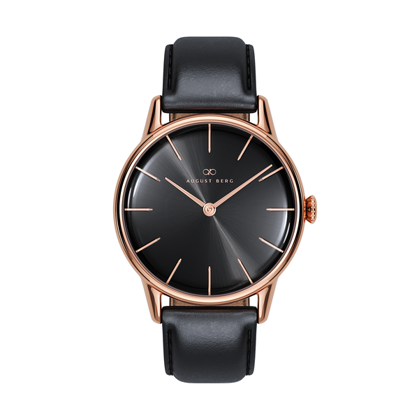 August Berg Serenity Noir Rose Gold Leather 32mm