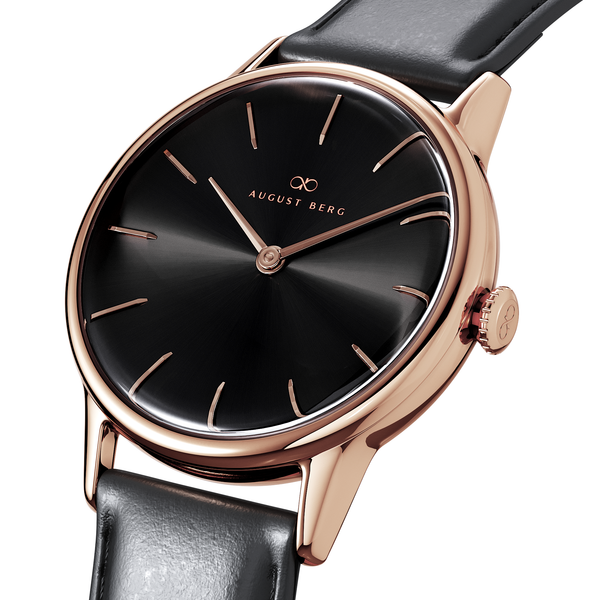 August Berg Serenity Noir Rose Gold Leather 32mm