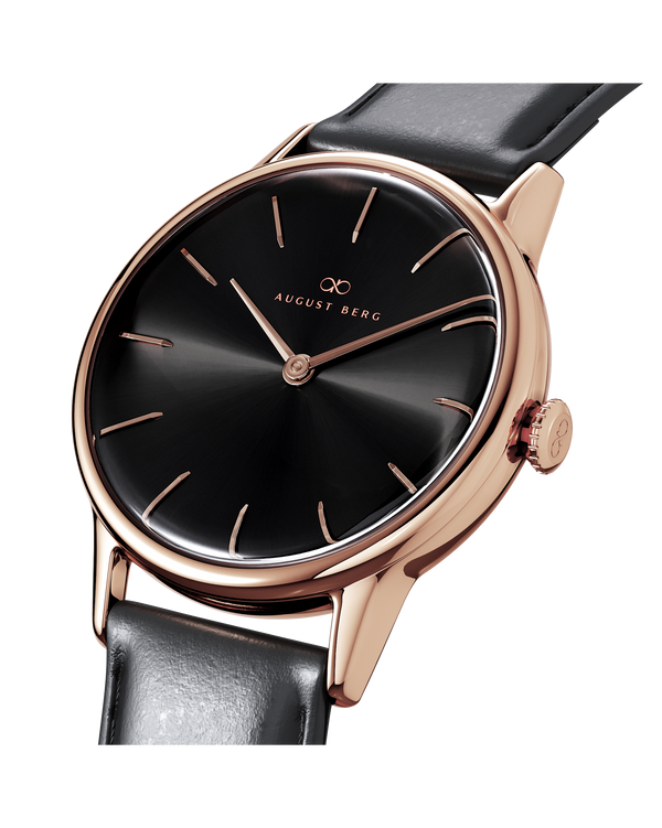 August Berg Serenity Noir Rose Gold Leather 32mm