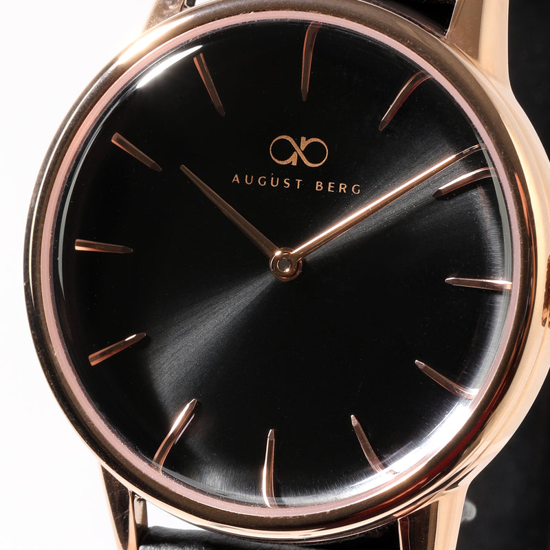 August Berg Serenity Noir Rose Gold Leather 32mm