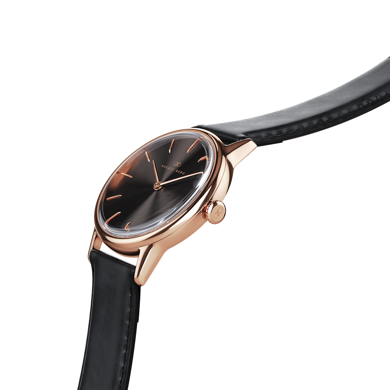 August Berg Serenity Noir Rose Gold Leather 32mm