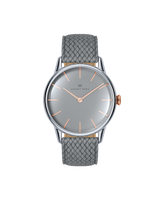 August Berg Serenity Nordic Granite Silver with Rose Gold crown Perlon 32mm