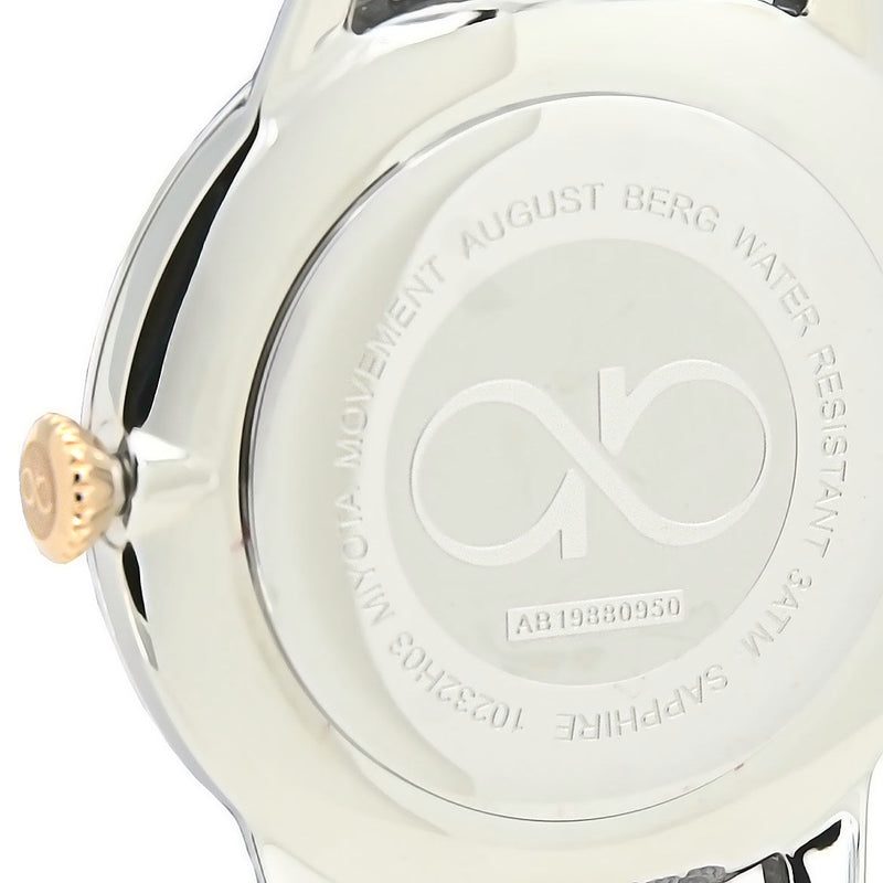 August Berg Serenity Nordic Granite Silver with Rose Gold crown Perlon 32mm
