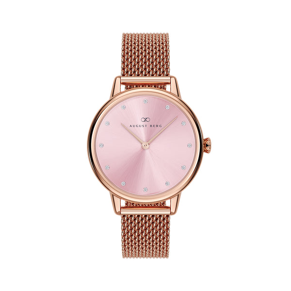 August Berg SERENITY PETITE Rose Gold Blossom Pink Rose Gold Mesh 28mm