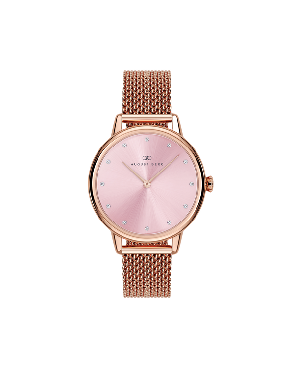 August Berg SERENITY PETITE Rose Gold Blossom Pink Rose Gold Mesh 28mm