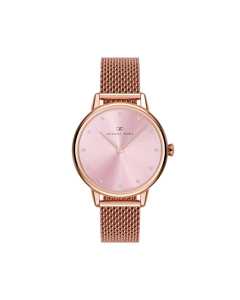 August Berg SERENITY PETITE Rose Gold Blossom Pink Rose Gold Mesh 28mm