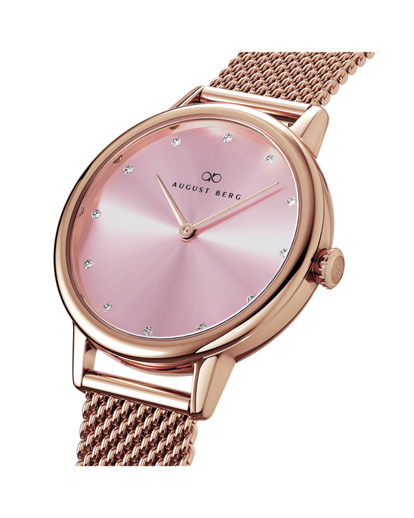 August Berg SERENITY PETITE Rose Gold Blossom Pink Rose Gold Mesh 28mm