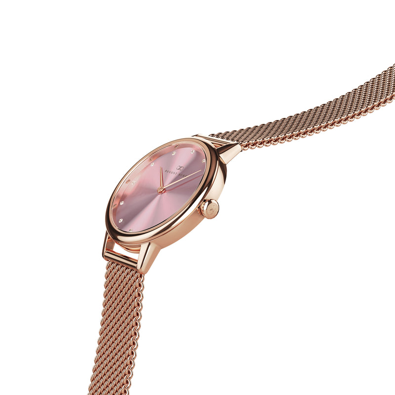 August Berg SERENITY PETITE Rose Gold Blossom Pink Rose Gold Mesh 28mm