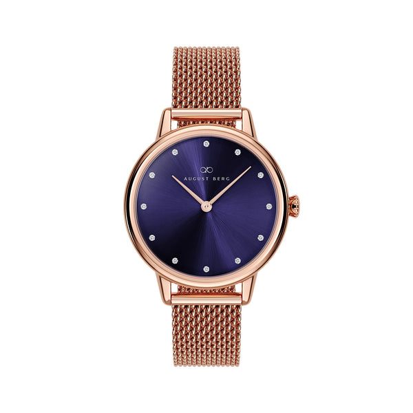 August Berg SERENITY PETITE Rose Gold Blossom purple Rose Gold Mesh 28mm