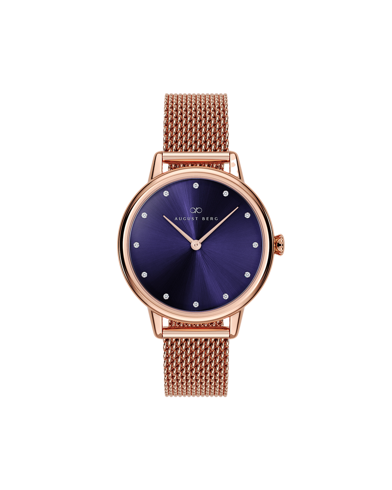 August Berg SERENITY PETITE Rose Gold Blossom purple Rose Gold Mesh 28mm