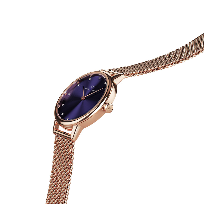 August Berg SERENITY PETITE Rose Gold Blossom purple Rose Gold Mesh 28mm