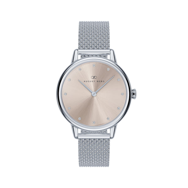 August Berg SERENITY PETITE Silver Champagne Mesh 28mm