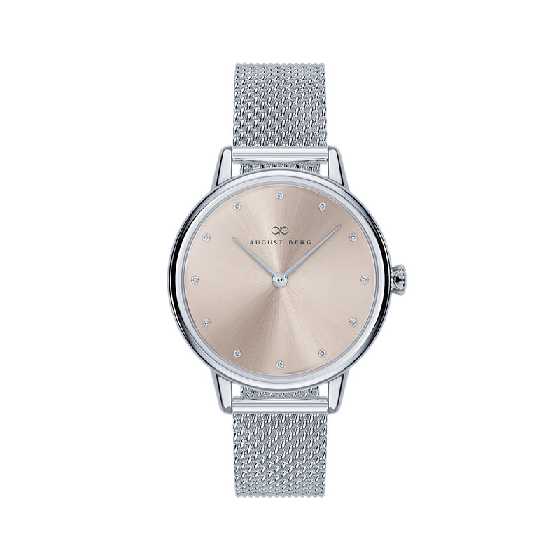 August Berg SERENITY PETITE Silver Champagne Mesh 28mm
