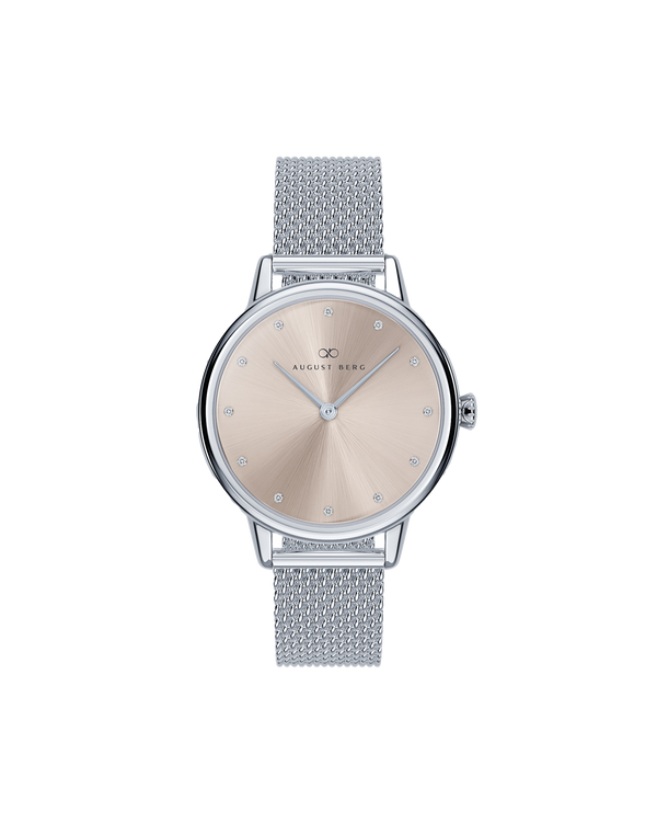 August Berg SERENITY PETITE Silver Champagne Mesh 28mm