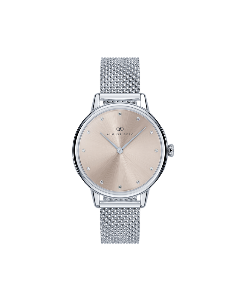 August Berg SERENITY PETITE Silver Champagne Mesh 28mm