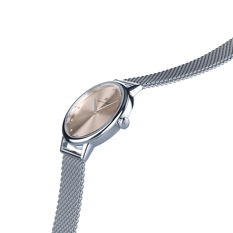 August Berg SERENITY PETITE Silver Champagne Mesh 28mm