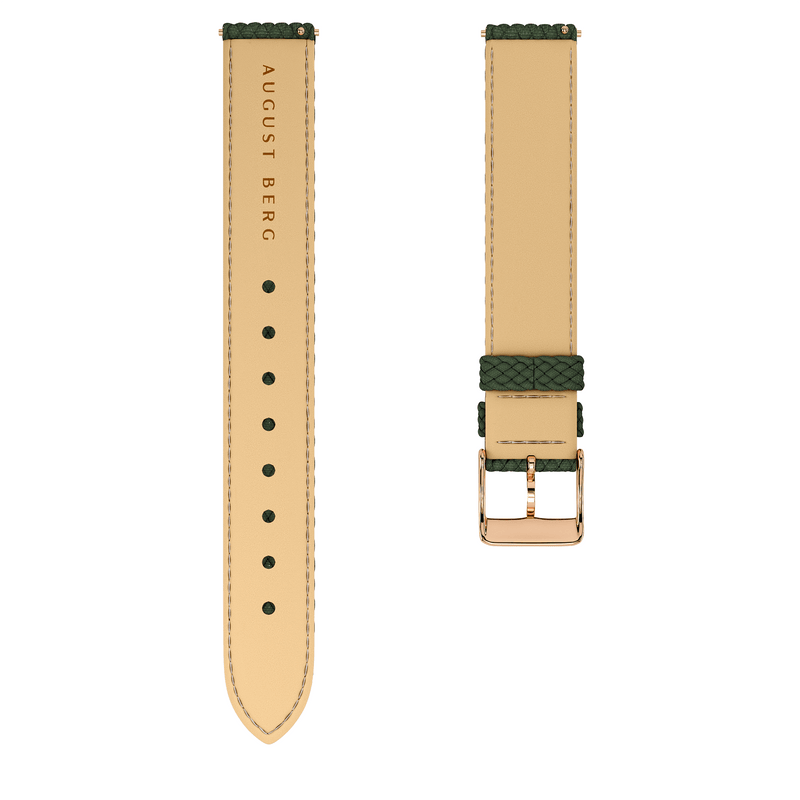 August Berg MORRIS & CO FENNEL Rose Gold Strawberry Thief Green Perlon 30mm