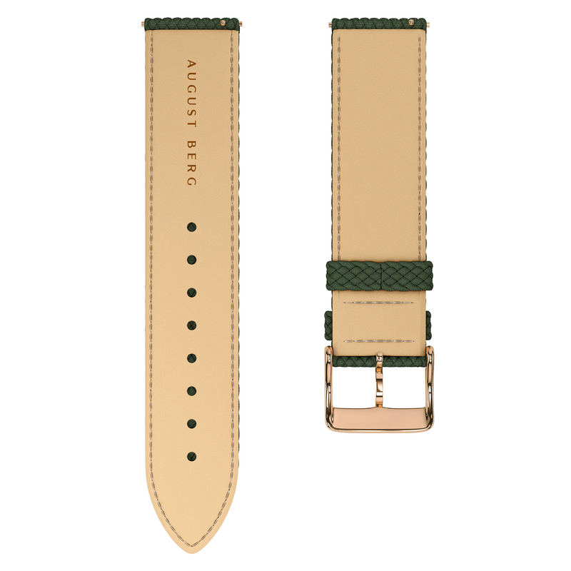 August Berg Morris & Co Strawberry Thief Rose Gold Fennel Perlon 38mm