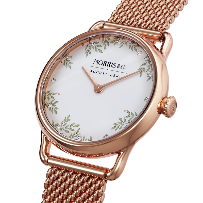 August Berg MORRIS & CO. PETITE Pure Rose Gold Love is Enough 26mm | Rose Gold Mesh