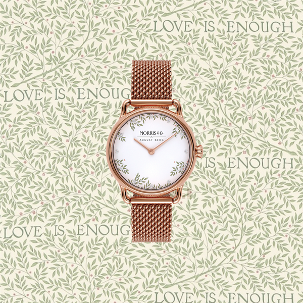 August Berg MORRIS & CO. PETITE Pure Rose Gold Love is Enough 26mm | Rose Gold Mesh