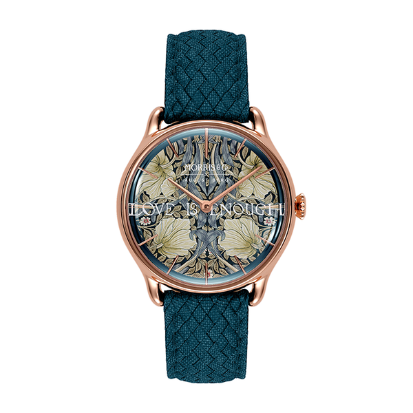 August Berg Morris & Co Pimpernel Rose Gold Indigo Perlon 30mm