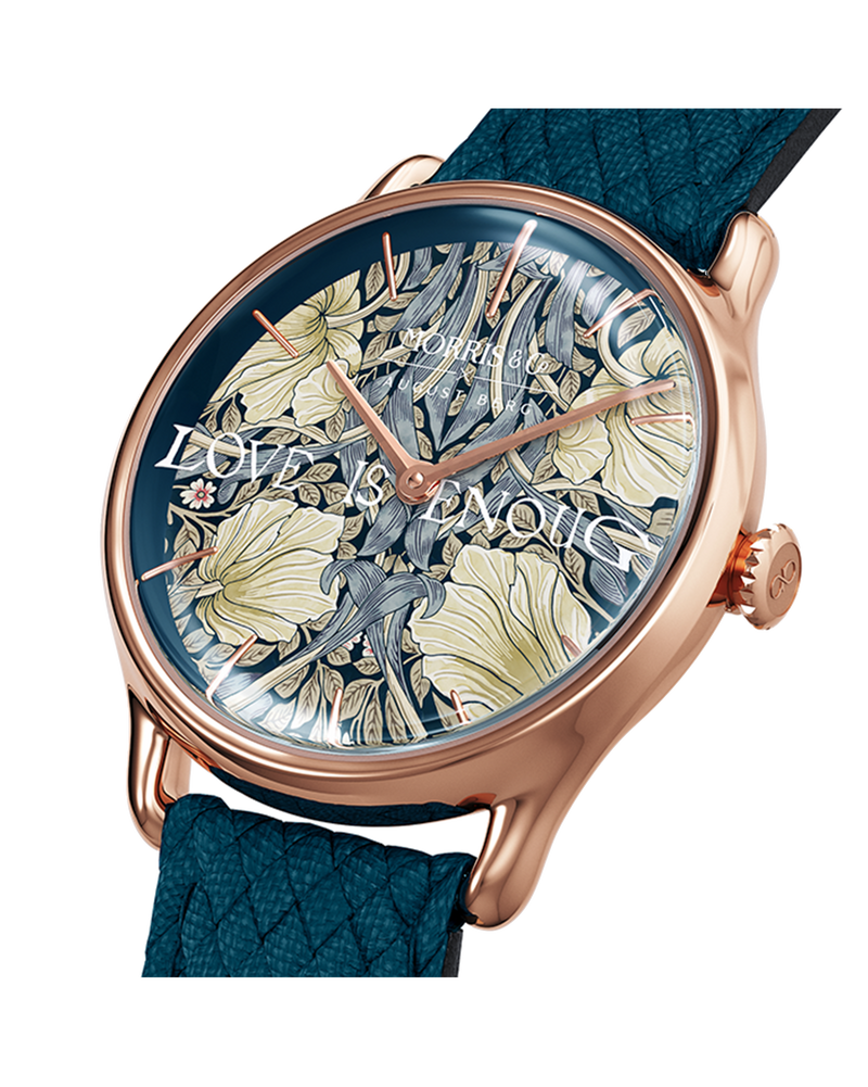 August Berg Morris & Co Pimpernel Rose Gold Indigo Perlon 30mm