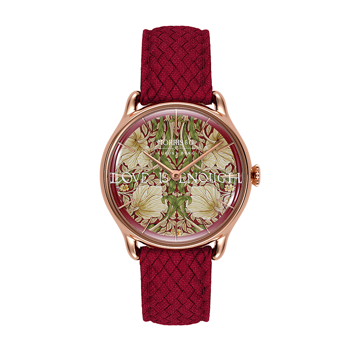 August Berg Morris & Co Pimpernel Rose Gold Crimson Perlon 30mm