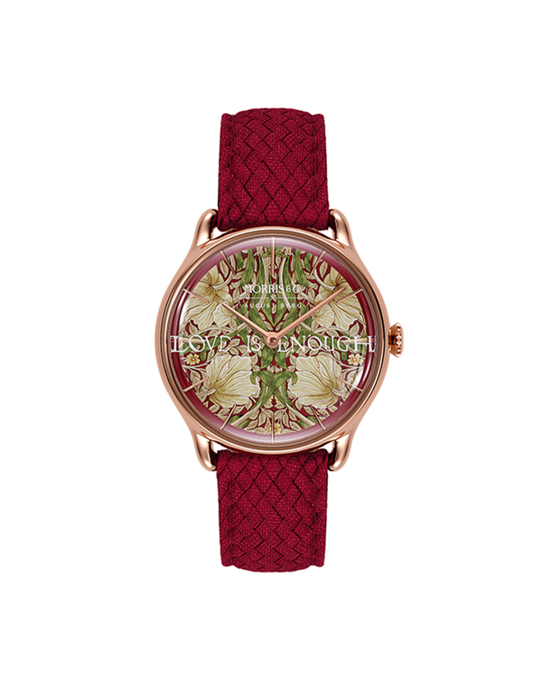 August Berg Morris & Co Pimpernel Rose Gold Crimson Perlon 30mm