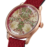 August Berg Morris & Co Pimpernel Rose Gold Crimson Perlon 30mm
