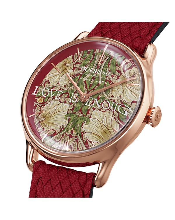 August Berg Morris & Co Pimpernel Rose Gold Crimson Perlon 30mm